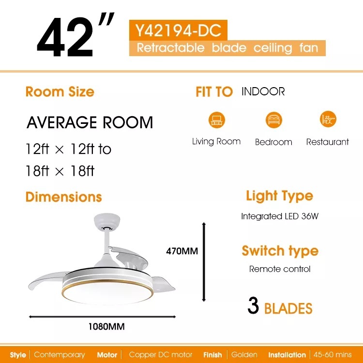 Ventiladores de teto compactos de 42 polegadas com resfriamento colorido