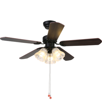 Ventilador de teto de cobre com design luxuoso de 36 polegadas para sala de jantar com 5 lâminas de ferro e luz LED